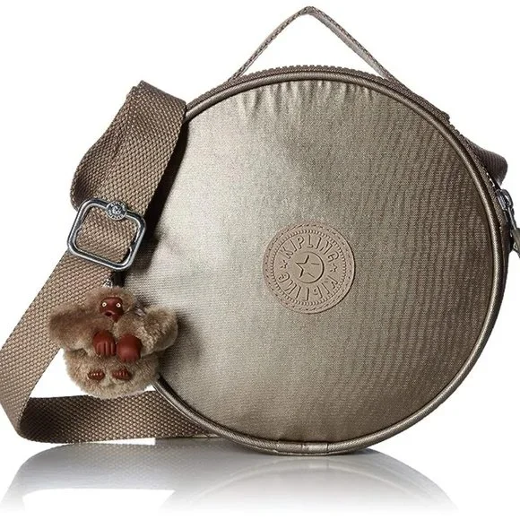Kipling Metallic Bronze Round Crossbody with Plush Monkey Charm - Picture 1 of 6
